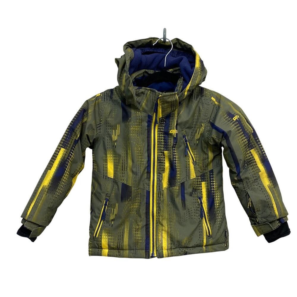 Gusti Boys Size 4 Year Ski Snowboard Jacket Hood, Snow Skirt, Olive Green, EUC